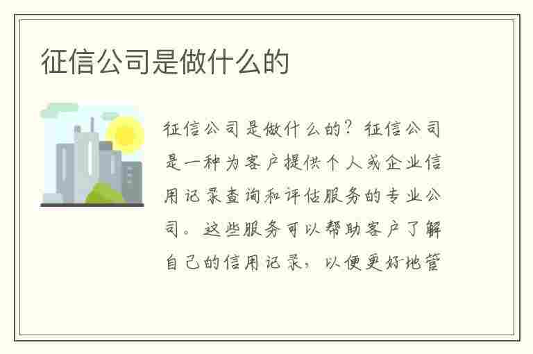 征信公司是做什么的(安徽征信公司是做什么的)